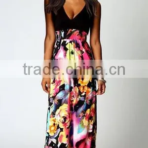 2016 NEW Fashion Print Floral Dress Deep V-neck Sleeveless Maxi Dress thumbnail-4
