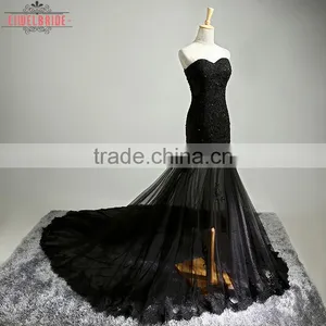 Long Floor-length Black Mermaid Wedding Dresses/Backless Wedding Dress thumbnail-1