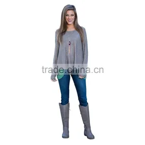 Fashion Women Long Sleeve Solid Tops Blouses for Wholesale 2017 thumbnail-3