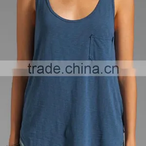 Front Breast Pocket Slub Jersey Boyfriend Casual Tank Tank for Girls thumbnail-3