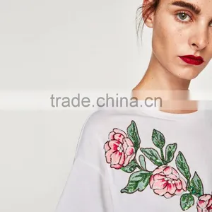 China Manufacture OEM Printed Logo New Design Summer Style 95% Cotton 5% Spandex 150g Short Sleeve O-Neck Women's T Shirts thumbnail-3