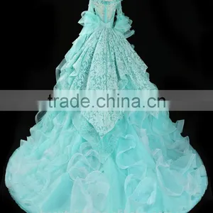 Estido De Novia 2018 Luxury Blue Wedding Dress With Flowers Through Back Bridal Gowns Robe Mariage Cap Sleeve Wedding Dress F143 thumbnail-3