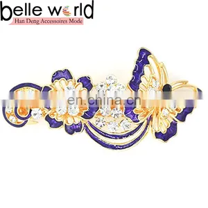 Elegant Butterfly Flower Oil Drip Rhinestone French Hair Barrette Clips thumbnail-5