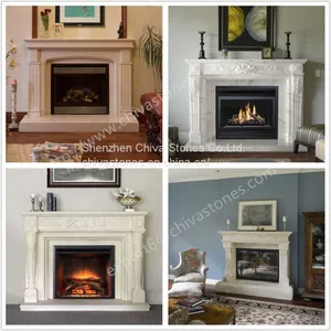 Home Decoration Hand Carved Fireplace Surround Natural Marble Fireplace Stone Mantel With Hearth Factory Price thumbnail-1