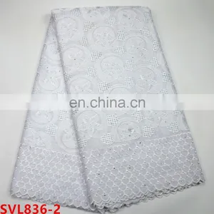 2017 African Heavy Swiss Cotton Lace Fabric , Yellow +blue Color Nigeria Cotton Lace ,african Dresses Lace Fabric Cotton thumbnail-2