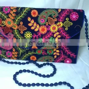 Hot Fancy Floral Embroidered Color Full Traditional Indian Velvet Party Clutch Tribal Ethnic Gypsy Clutch Evening Handbag Pouch thumbnail-1