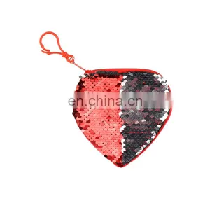 Girl Reversaible Heart Shape Sequin Coin Purse Mermaid Spiral Wallet Baby Bag With String thumbnail-1