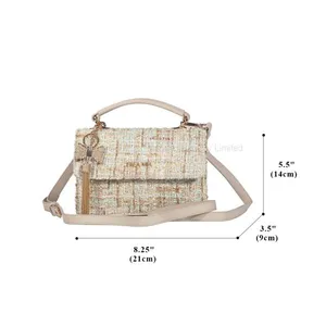 Elegant Women Top Handle Multicolor Tweed Mini Small Cross Body Women Bag With Flap thumbnail-1