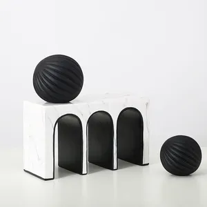 Creative Arch Art White Resin Ornamentation Black And Gold Ball For Study Wine Cabinet thumbnail-2