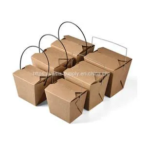 Cardboard Square Noodle Wire Handle Takeaway Noodle Lunch Packaging Boxes thumbnail-1