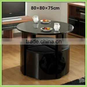 Black High Glossy MDF Space Saving 4 Seater Small Dining Set thumbnail-1