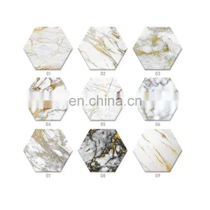 Custom Print Logo Hexagon Round Marble Coasters Ceramic Beer Sublimation Tissue Table Coasters With Gold for Drink thumbnail-2