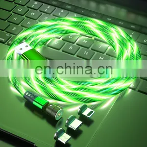 Hot Selling 540 Degree Rotation 3 in 1 Led Flowing Light Magnetic Usb Data Charging Cable For Smartphone thumbnail-2