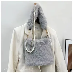038Single Shoulder Crossbody Bag Women's Bag Splicing Plush Bag Fashion Trend thumbnail-5