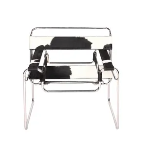 Bauhaus Wassily Chair, Marcel Breuer 1925 Replica Cowhide Leather Accent Chair With Chrome Steel Frame for Commercial & Home Use thumbnail-1