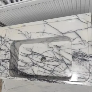 High Quality Xiang Xuemei Rectangular Marble Stone Factory Custom Vessel Sink Handmade Stone Vanity Bathroom Basin Hotels Villas thumbnail-3