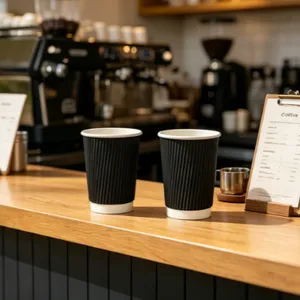 Eco-friendly Disposable Corrugated Hot Drink Cup for Cafe Takeaway thumbnail-3