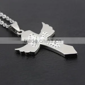 Diamond Cross Pendant Necklace Angel Wings Cross Charms Wholesale thumbnail-5