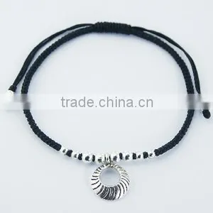 Antiqued Silver Charm Polished Spheres Macrame Bracelet thumbnail-1