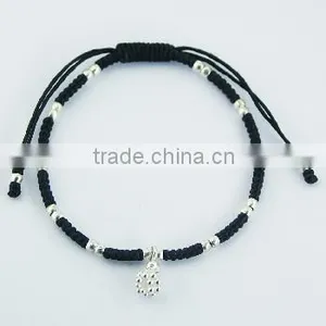Macrame Bracelet Sterling Silver Flower Cluster & Round Beads thumbnail-1