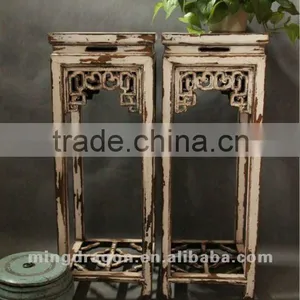 Chinese Antique Furniture Pine Wood Shanxi White/blue/black Colorful Flower Stand thumbnail-1