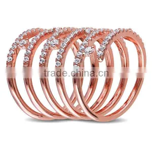 Rose Plated Silver Cubic Zirconia Semi Eternity Spiral Long Finger Ring thumbnail-4