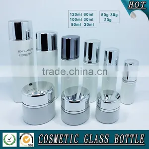 White Coloured Glass Cosmetics Bottle and Cosmetic Glass Cream Jar thumbnail-1