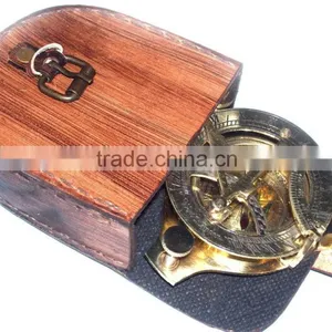 Beautiful Brass Maritime Gift Compass-Sundial Compass With Leather Box 13499 thumbnail-4
