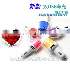 2015 New Product Rose Dual USB Car Charger,LED Rose Mobile Phone Car Charger thumbnail-2