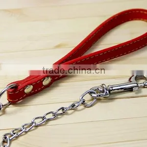 Pet Leashes Metal Chain Lead With Leather Handles thumbnail-4