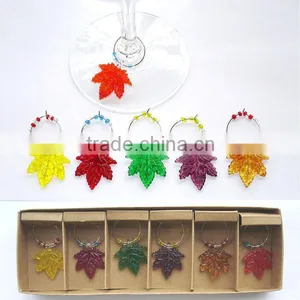 2016 Set of 6 Leaf Wine Glass Charms thumbnail-1