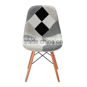 2015 Simple Fabric Patchwork Leisure Side Chair WoodLeg Eiffel Base thumbnail-3