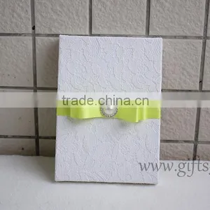 Excellent Lace Fabric Covered Wedding Invitation Boxes With Pearl thumbnail-5