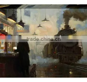 Hot! Retro Trainstation Old Color Old Oil Painting Style Restaurant Decorating Supplies thumbnail-1