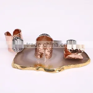 Rose Gold Plated Natural Druzy Agate Stone Adjustable Ring thumbnail-2