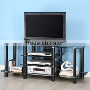 Black Contemporary LCD/Plasma Glass TV Stand Console Component Stand thumbnail-1