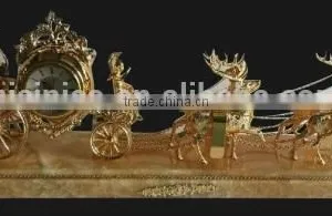 French-Empire-Style Horse Driving Marble Base Table Clock/Desk Clock, Gilded Ornate Bronze Table Clock thumbnail-3