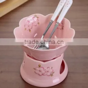 CY160 Chocolate Fountain High Temperature Resistant Ceramic Chocolate Waterfall Mini Fondue Fountain Pink Bakeware Gift Set thumbnail-4