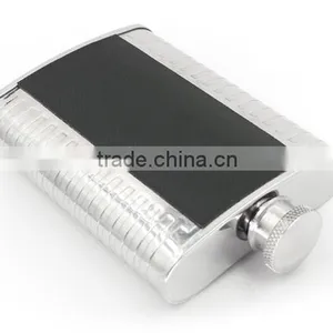 4 OZ Flagon With Black Twill Leather Hip Flask thumbnail-4
