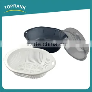 Custom Color Kitchen Vegetable Fruit Wash Strainer Oval Plastic Colander With Lid thumbnail-4