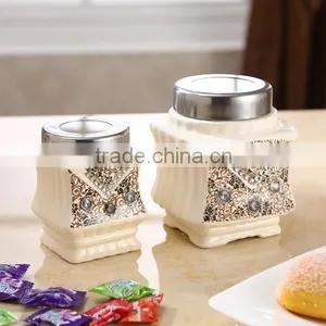 Middle East Style Ceramic Canister Set With Stainless Metal Stand thumbnail-3