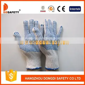 DDSAFETY 2017 7G Bleach Cotton Polyester Knitting Working Gloves With Blue PVC Dots Both Sides Safety Gloves thumbnail-1