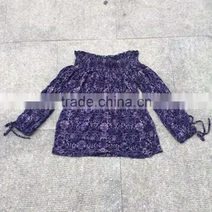 Women Leftover Stock Fashion Long Sleeve Boat Neck Full Print t -shirt thumbnail-1