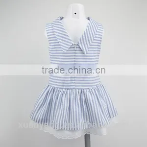 2017 Wholesale Manufacturer Bule Stripe Baby Girl Clothes Fancy 100%cotton Kids Summer Dress thumbnail-2