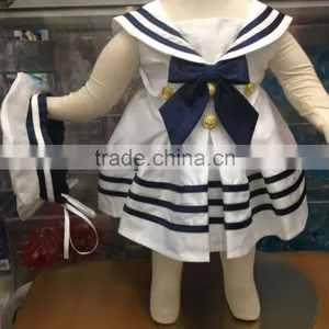 2017 Latest Design Hot Sale Summer Wholesale Silk Tutu Baby Clothing Kids Sleeveless Baby Girl Blue Stripe Dress thumbnail-6