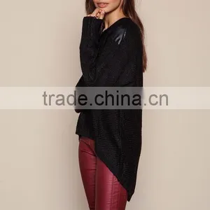 MGOO Brand Sweaters Pullover Model Black Leathertte Sweaters Knit Hi Low Fashion Clothing Urban thumbnail-6