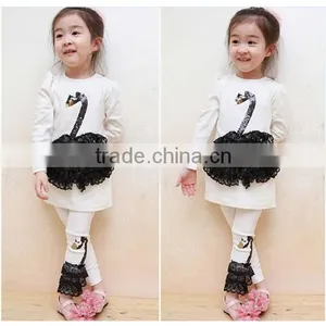 Black and White Baby Girl Swan Cotton Suit Autumn Children Suit for Girls Fall Paragraph T-shirt +Pants 20019 thumbnail-1