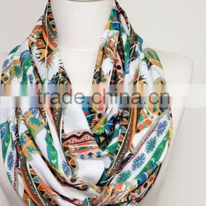 Colourful Ikat Feather Pattern Infinity Scarf, Circle Scarf, Scarves, Tube Scarf, Spring - Fall - Winter - Summer Fashion thumbnail-2