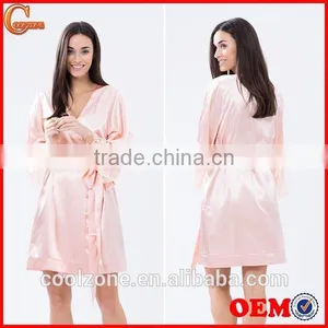 Elegant Tie-up Front Lace Trimmed Sleeves Kimono Robe Wholesale Satin Robe. thumbnail-1