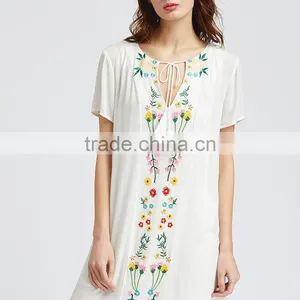 White Short Sleeve Maxi Dress, Women Emboriedered Fashion Mesh Dress thumbnail-6